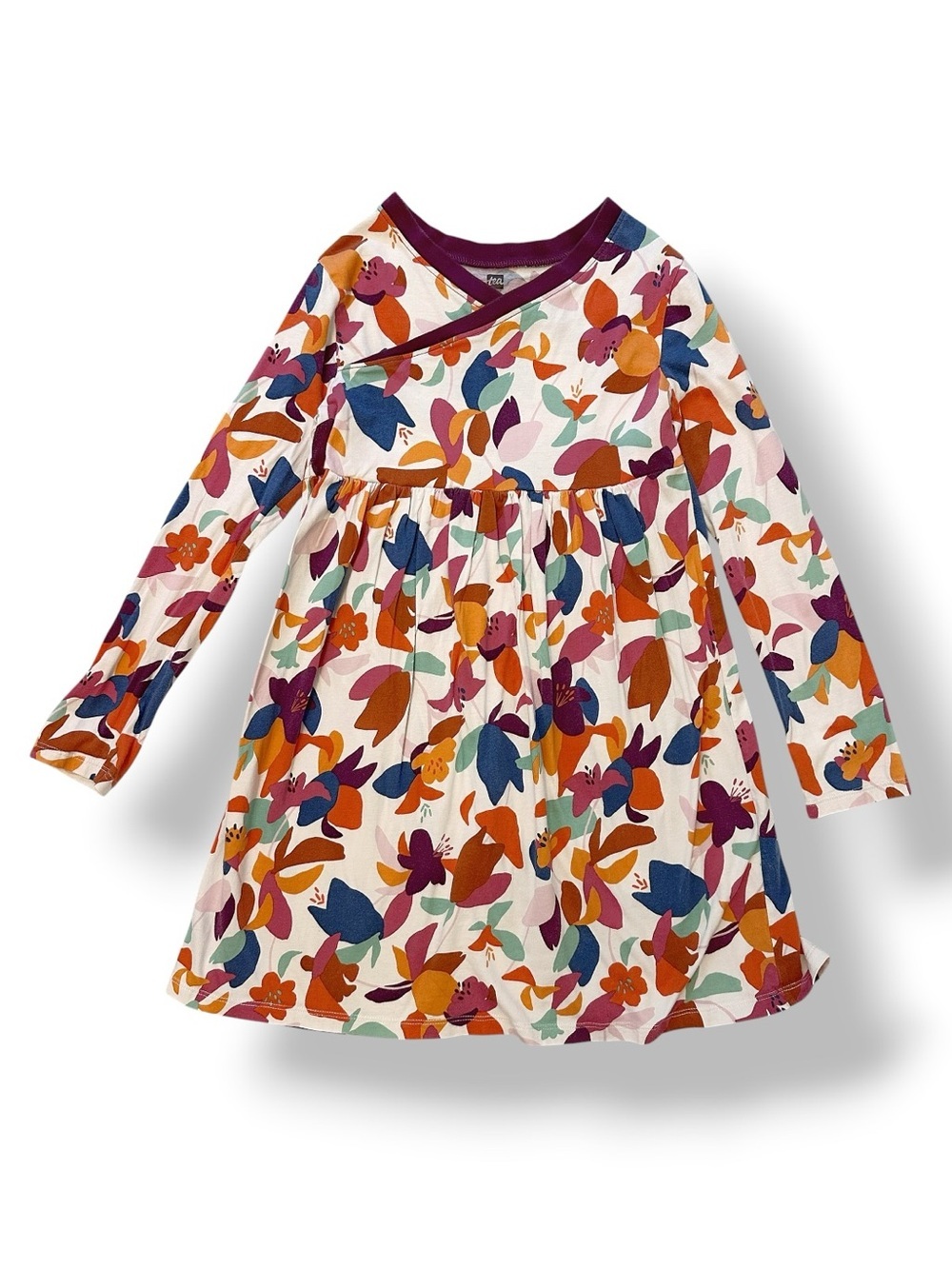 Tea Collection | Fall Floral Long Sleeve Wrap Neck Dress (10)